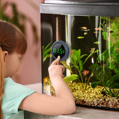 PAIZOO cordless stick-on thermometer outside the tank for clean setup.