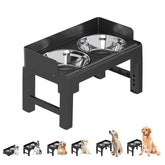 PAKEWAY elevated dog bowls stand front view showing stable six-height setup for any breed