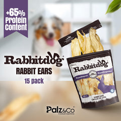 Palz&Co RabbitDog Rabbit Ears chew texture—firm, chewy crunch for moderate chewers.