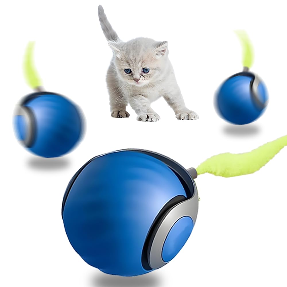 Pamerco Automatic Cat Ball Toy blue in action for playful engagement and hunting instincts.