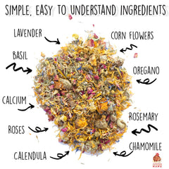 Pampered Chicken Mama herbs being spread in coop for tasty, safe hen treats.