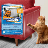Panther Armor clear scratch protector on sofa protects fabric from cat claws while remaining discreet.