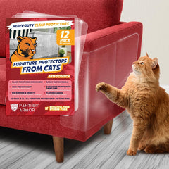 Panther Armor clear sheets on sofa provide invisible protection against cat scratches.