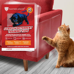 Panther Armor double-sided deterrent sheet on sofa deters scratching and protects upholstery.