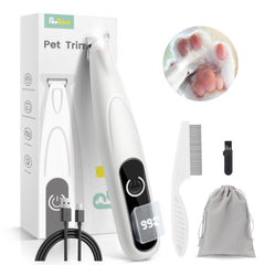 PAPMINI dog grooming kit with LED display shows battery level for easy charging reminders.