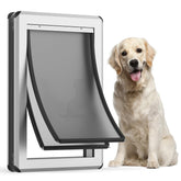 Parab House large dog door exterior frame; rust-resistant aluminum for daily outdoor access.