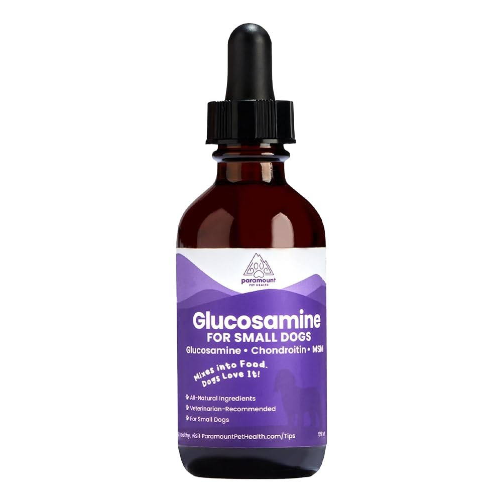 Paramount Pet Health liquid glucosamine bottle for small dogs — supports daily mobility.