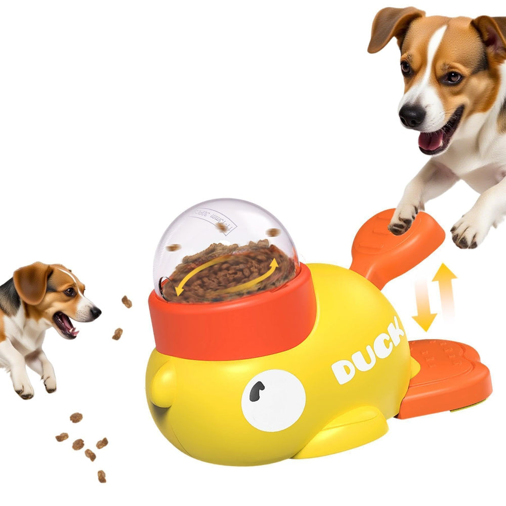 PararaPets Duck Treat Dispenser Toy with interactive button for slow treat release and engagement.
