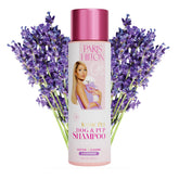 Paris Hilton Dog Shampoo bottle with lavender scent for calming baths