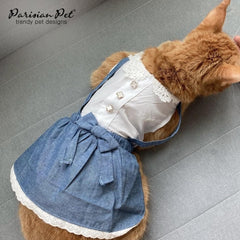 Parisian Pet Chambray Overall sizing guide image, XS-XL range helps pick the right fit.
