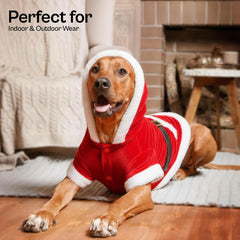 Parisian Pet Santa hoodie back view reveals cozy silhouette for festive photos