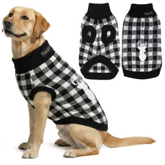 Parisian Pet cable knit dog sweater with white checkered pattern for winter warmth