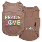 Parisian Pet Love Peace embroidery closeup shows cheerful message for stylish dog walks