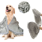 Patas Lague absorbent dog towel in soft chenille gently dries a large coat