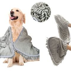 Patas Lague absorbent dog towel in soft chenille gently dries a large coat