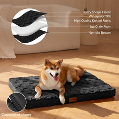 Patas Lague orthopedic dog bed foam detail emphasizes high-density egg crate foam for comfort.