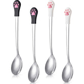 Patelai 4-piece pet food spoon set in black and white for easy feeding