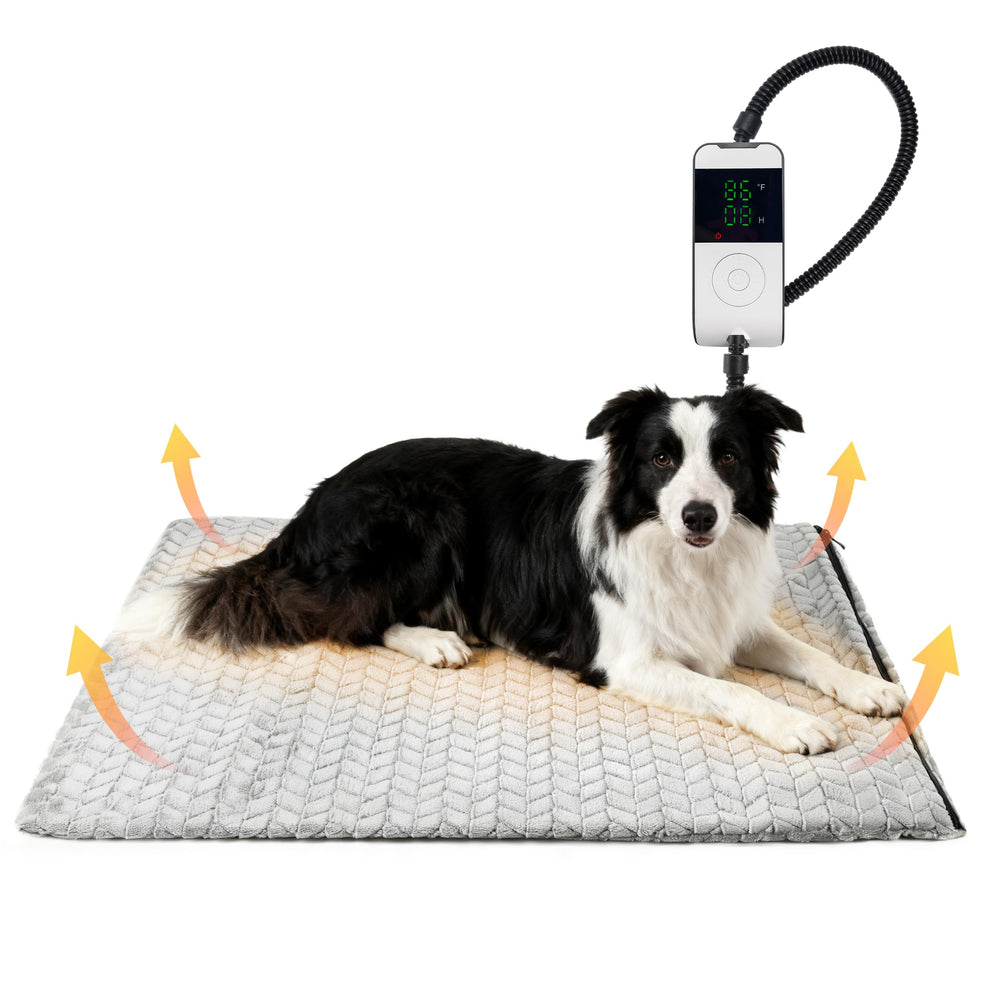 PatiencET 24x35 large heated dog pad shows full-body coverage for cozy pets.