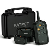 PATPET dual-dog training collar remote shows two-channel control for efficient obedience training.