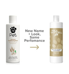 Paul Mitchell Pet soothing oatmeal conditioner on a pet's coat shows soft, brushable fur