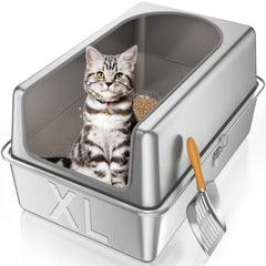 Paulmele Litter Box with 12-inch high sides provides privacy for big cats