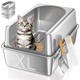 Paulmele XL stainless steel litter box top view highlights durable build and easy maintenance