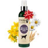 Paw Fume detangler spray bottle demonstrates quick, tangle-free grooming.