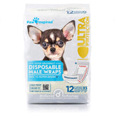 Paw Inspired packaging for disposable male dog wraps shows ready-to-use belly bands.