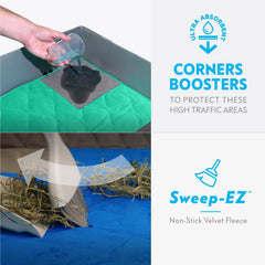 Paw Inspired PopCorner guinea pig liner blue reinforced corners illustrate moisture protection.