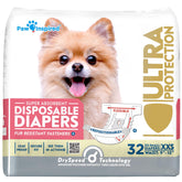 Paw Inspired XXS disposable dog diapers pack shown for tiny breeds with secure fit