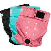 Paw Legend washable dog diapers pack front view showing secure fit for heat cycles.