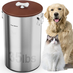 Paw Libero 35lbs stainless steel container with airtight lid keeps kibble fresh longer