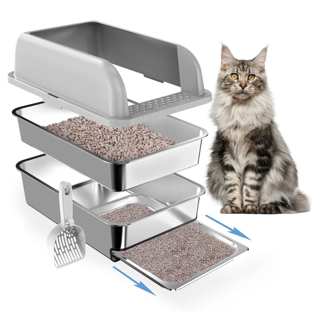 Paw Libero top-view enclosed stainless steel litter box for easy cleaning and odor control.