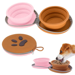 PawSailor collapsible bowls ready for travel showing 2-in-1 food and water