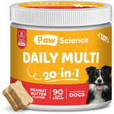 Paw Science 20-in-1 packaging shows a vet-formulated chew for overall canine wellness.