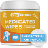 Paw Science antibacterial wipes bottle: vet-strength skin care for dogs and cats.