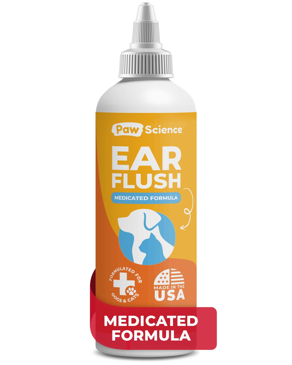 Paw Science ear cleaner bottle front showcases vet-strength formula for soothing irritated ears.