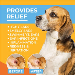 Paw Science ear cleaner label closeup highlights aloe vera soothing benefits for ears.
