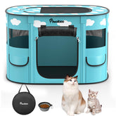 Pawaboo dog playpen blue clouds side view highlights breathable indoor play