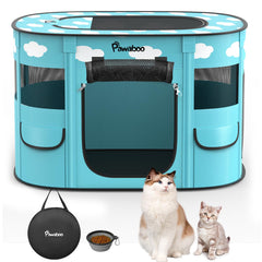 Pawaboo dog playpen blue clouds side view highlights breathable indoor play