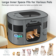 Pawaboo dog playpen folds for compact storage and travel convenience.