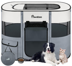 Pawaboo dog playpen setup indoors offering secure, breathable space for pets.