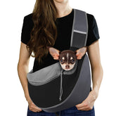 Pawaboo dog sling carrier showing adjustable strap for comfortable hands-free carrying on outdoor walks