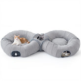 Pawaboo dual tunnel bed assembly showing spacious play space for indoor cats