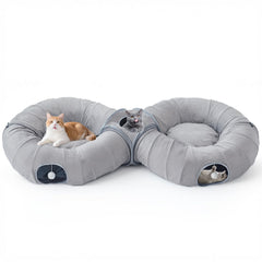 Pawaboo dual tunnel bed assembly showing spacious play space for indoor cats