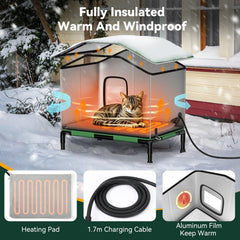 Pawaboo heated cat house outdoor side view highlighting insulation and stability