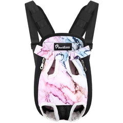 Pawaboo pet carrier backpack front view with legs-out design for secure travel.