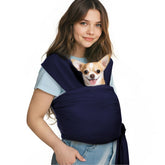 Pawaboo pet sling carrier front view showing hands-free comfort for small pets.