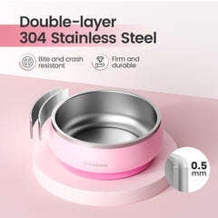Pawaii stainless steel dog bowl with ID tag for quick identification.