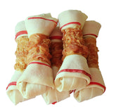 Pawant chicken-wrapped-rawhide-bone 6.5-inch closeup, durable chew to satisfy small-dog chewing instinct.